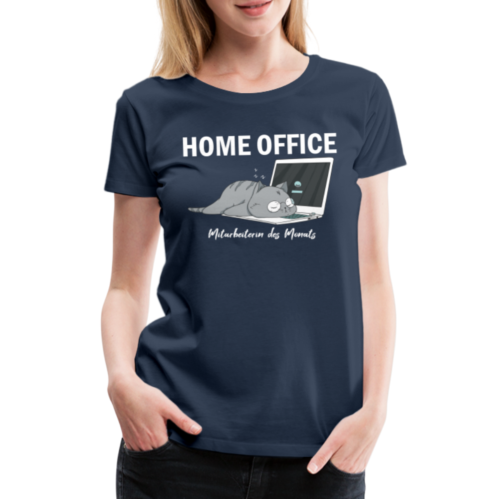 Home Office Shirt Faule Katze Mitarbeiterin des Monats Lustiges Frauen Premium T-Shirt - Navy