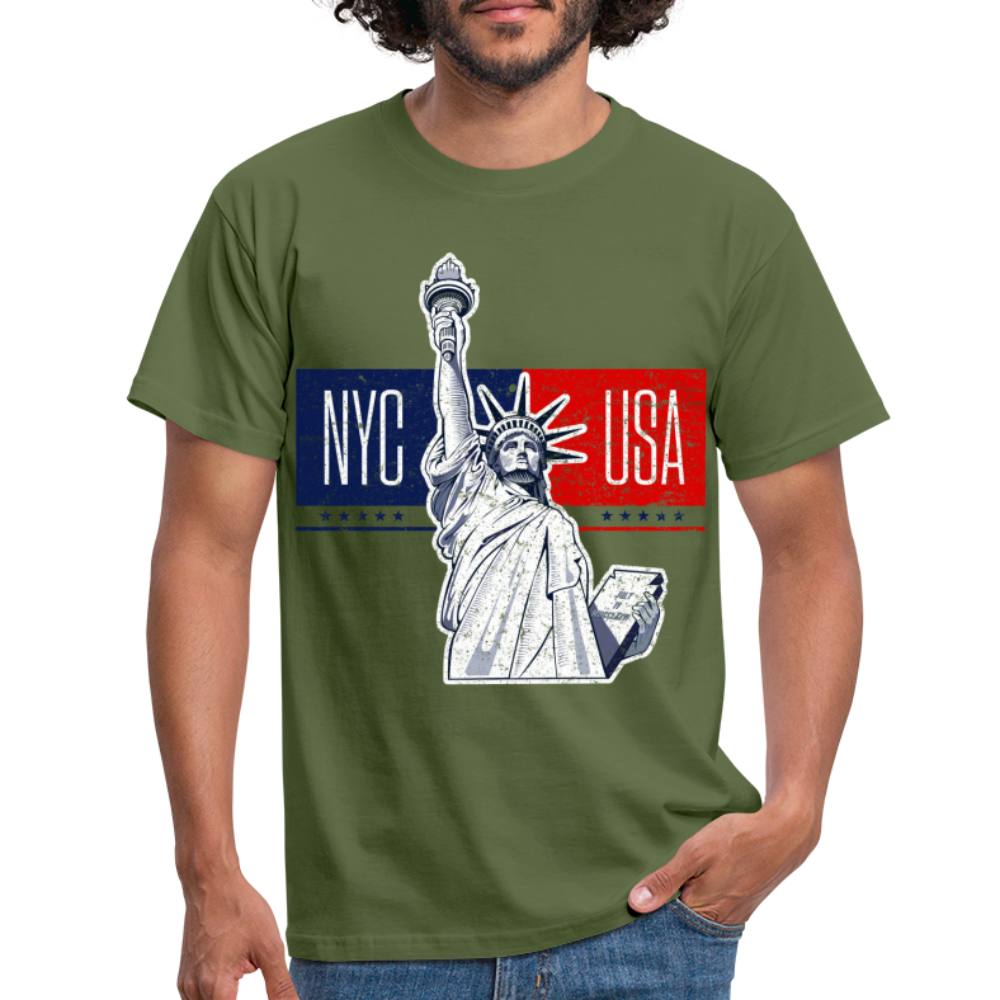 New York Freiheitsstatue Liberty Big Apple T-Shirt - Militärgrün