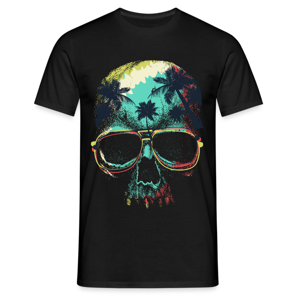 Totenkopf Palmen Sonnenbrille Sommer Männer T-Shirt - Schwarz