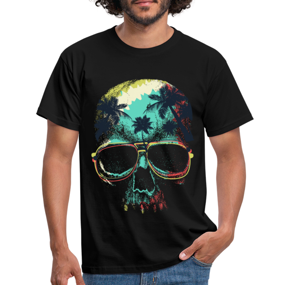 Totenkopf Palmen Sonnenbrille Sommer Männer T-Shirt - Schwarz