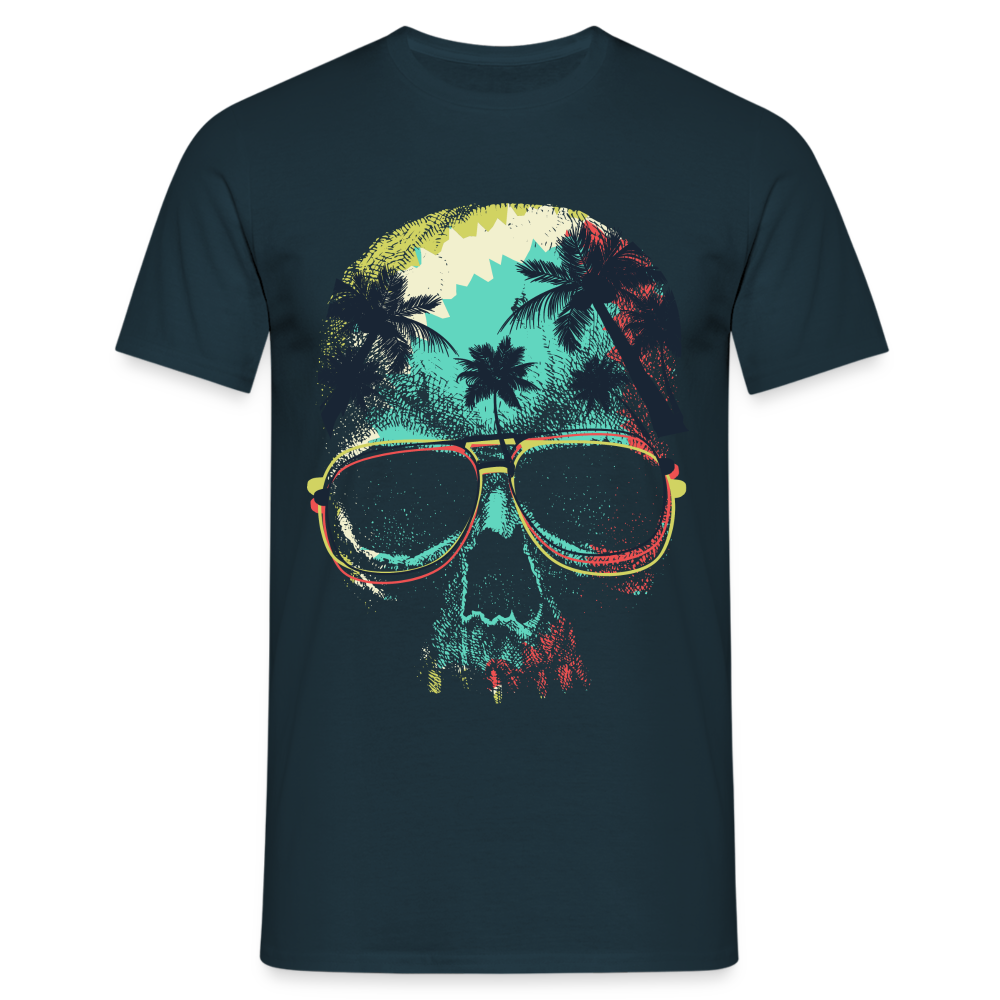 Totenkopf Palmen Sonnenbrille Sommer Männer T-Shirt - Navy