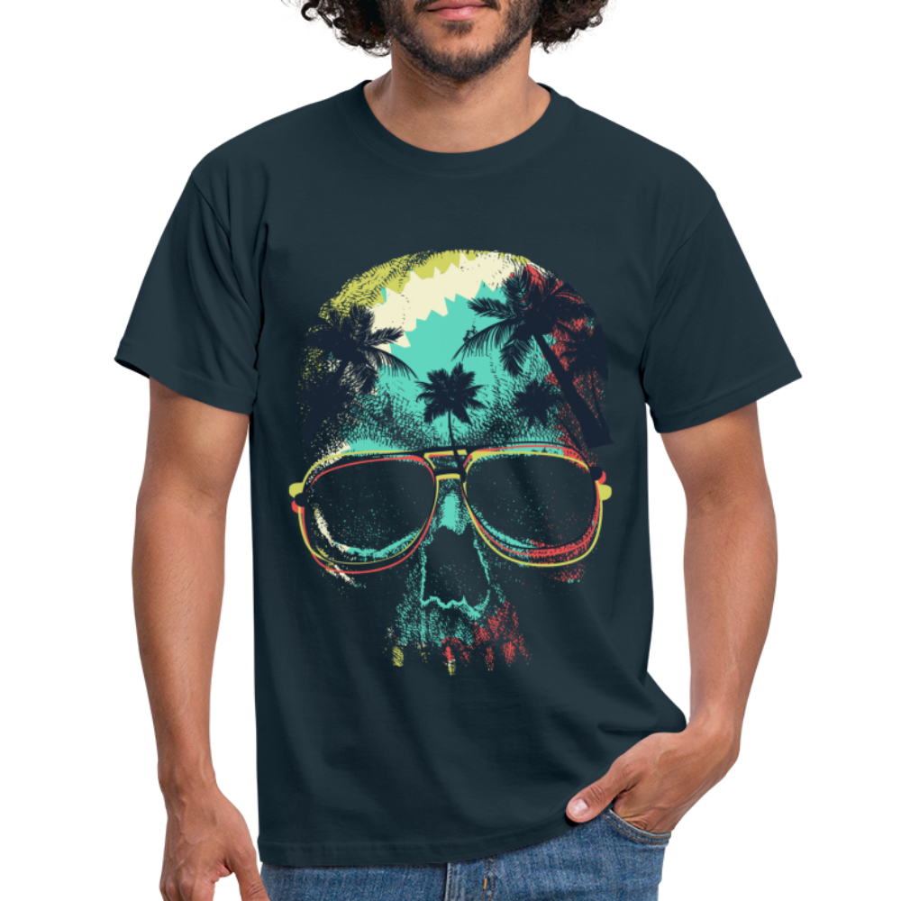 Totenkopf Palmen Sonnenbrille Sommer Männer T-Shirt - Navy