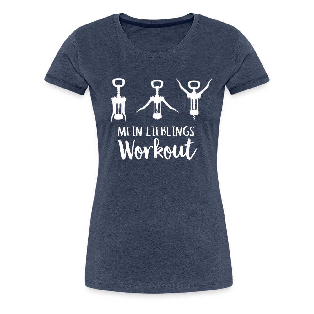 Wein Korkenzieher Mein Lieblings Workout Lustiges Frauen Premium T-Shirt - Blau meliert