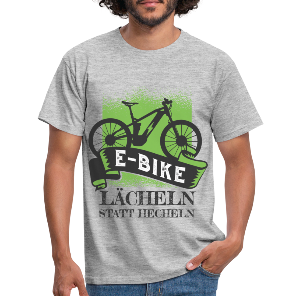 E-Bike Shirt - Lächeln statt hecheln - Lustiges T-Shirt - Grau meliert
