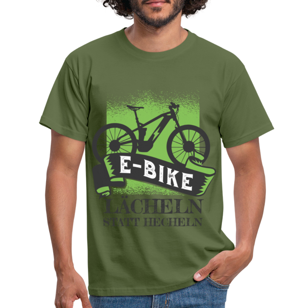E-Bike Shirt - Lächeln statt hecheln - Lustiges T-Shirt - Militärgrün