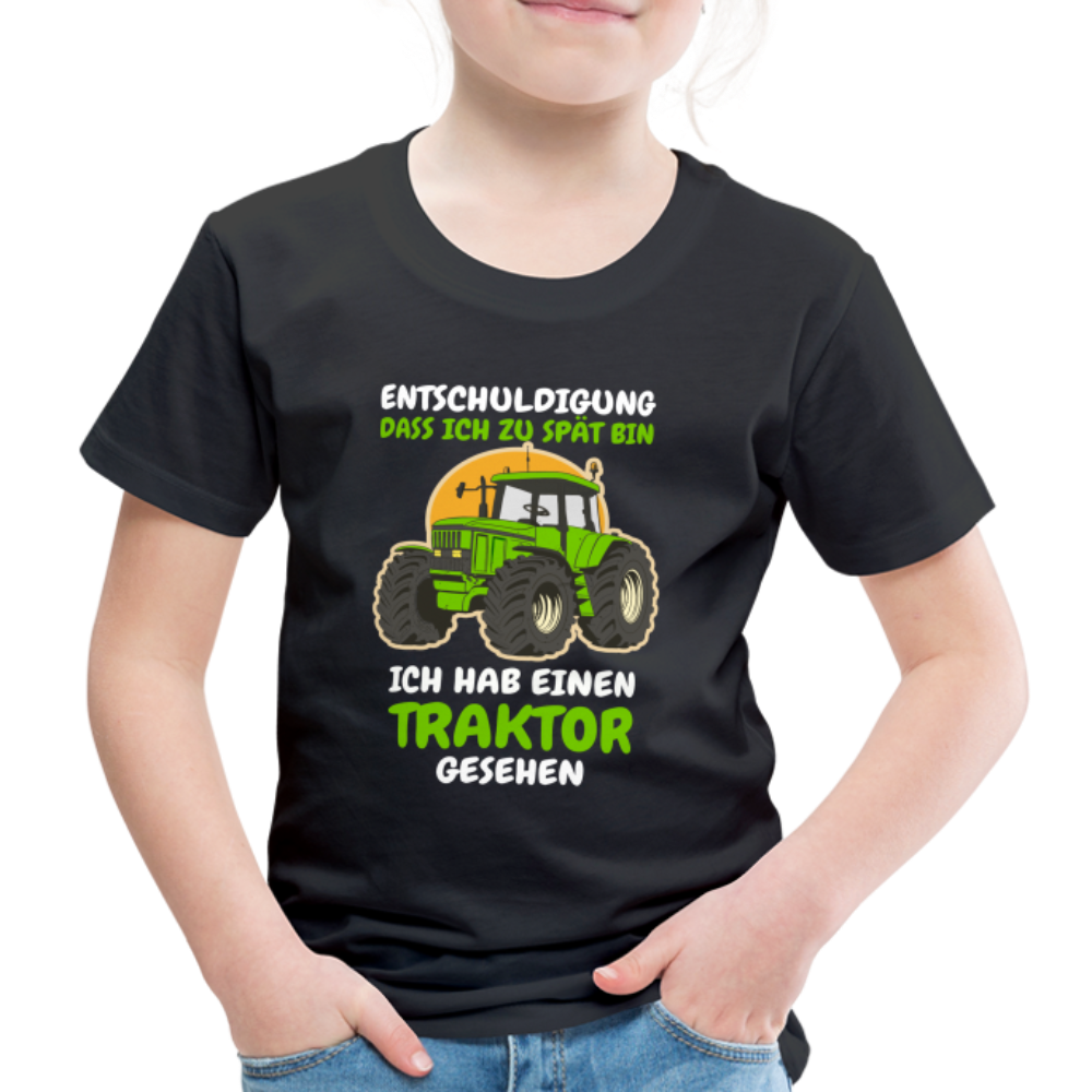 Traktor Shirt Bin zu spät hab einen Traktor gesehen Kinder Premium T-Shirt - Schwarz