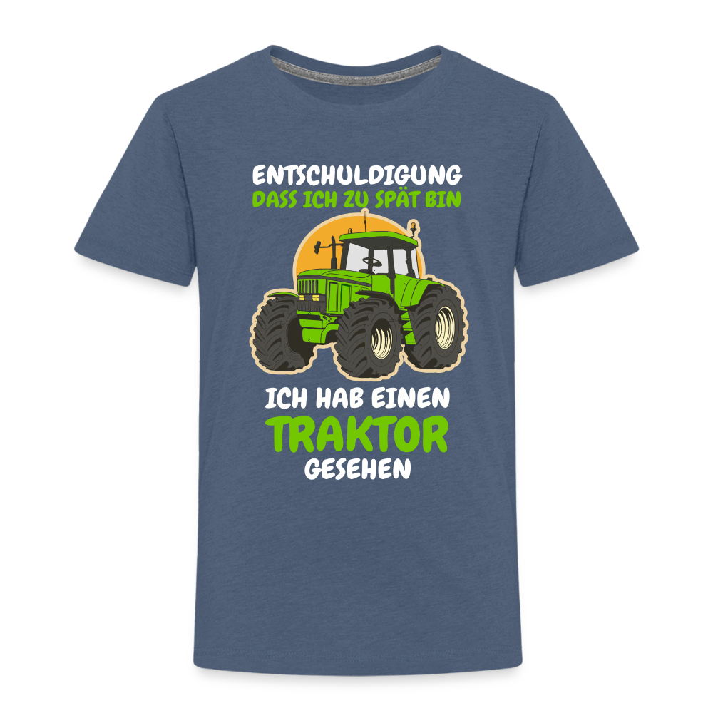 Traktor Shirt Bin zu spät hab einen Traktor gesehen Kinder Premium T-Shirt - Blau meliert