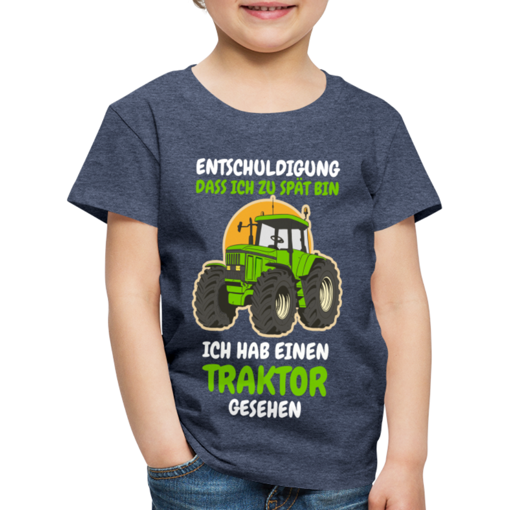 Traktor Shirt Bin zu spät hab einen Traktor gesehen Kinder Premium T-Shirt - Blau meliert