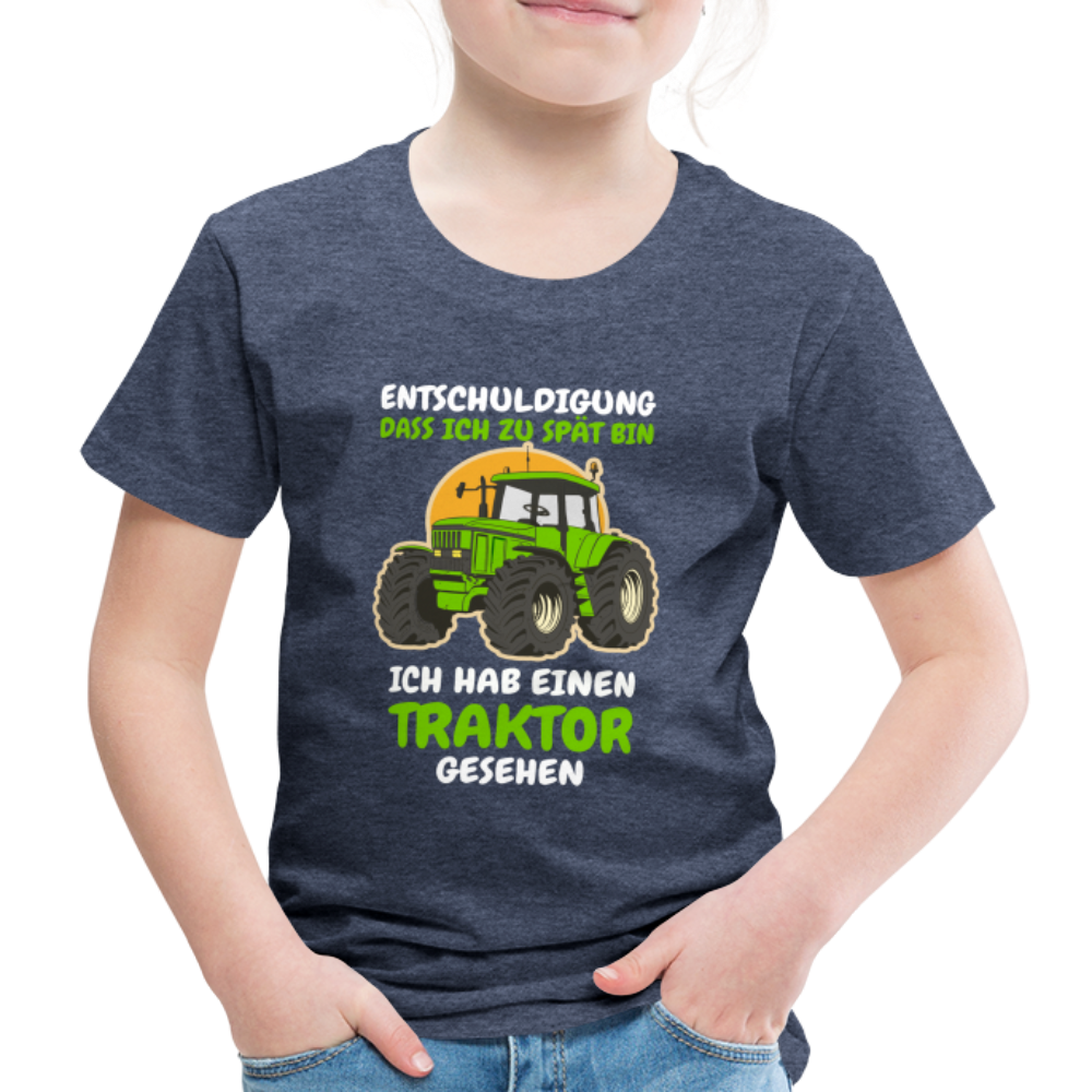 Traktor Shirt Bin zu spät hab einen Traktor gesehen Kinder Premium T-Shirt - Blau meliert