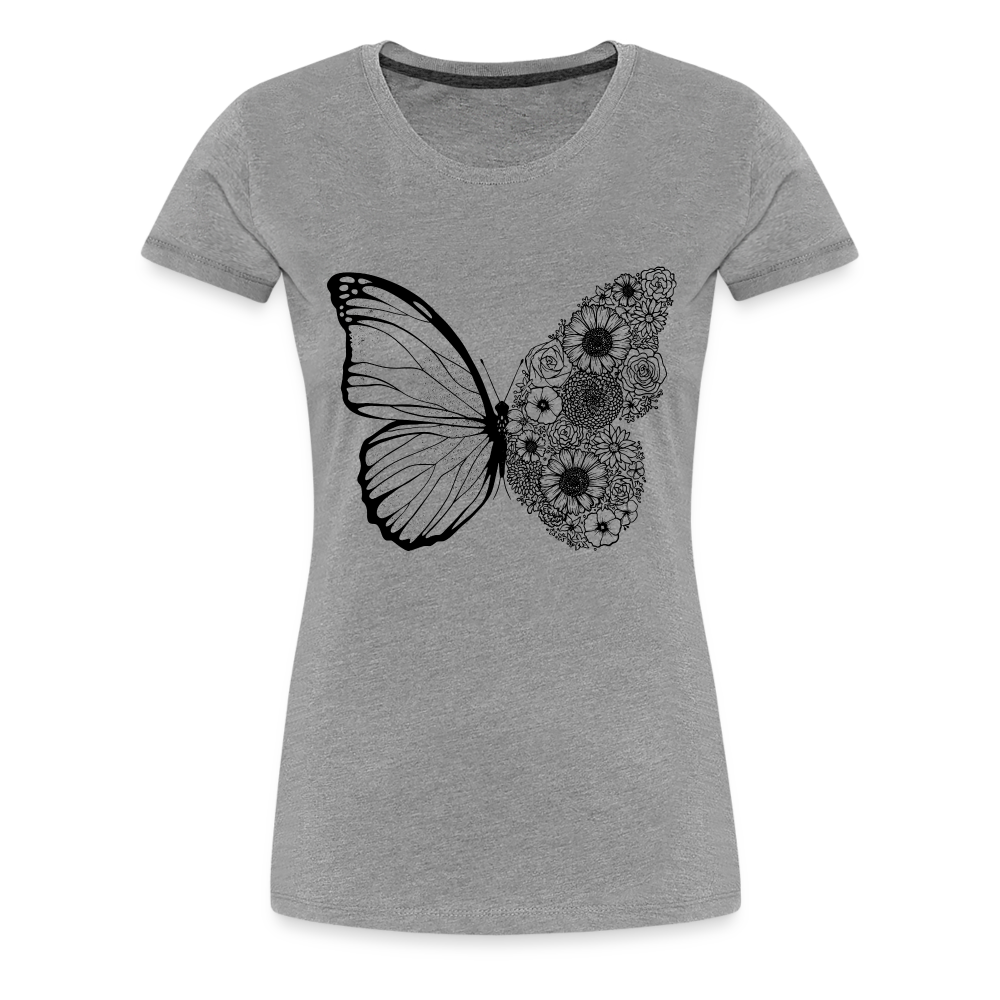 Sommer Shirt Schmetterling Blumen Frauen Premium T-Shirt - Grau meliert