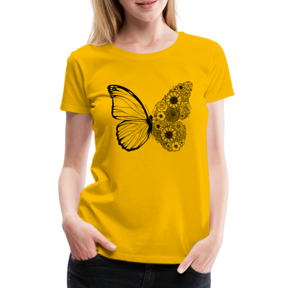 Sommer Shirt Schmetterling Blumen Frauen Premium T-Shirt - Sonnengelb