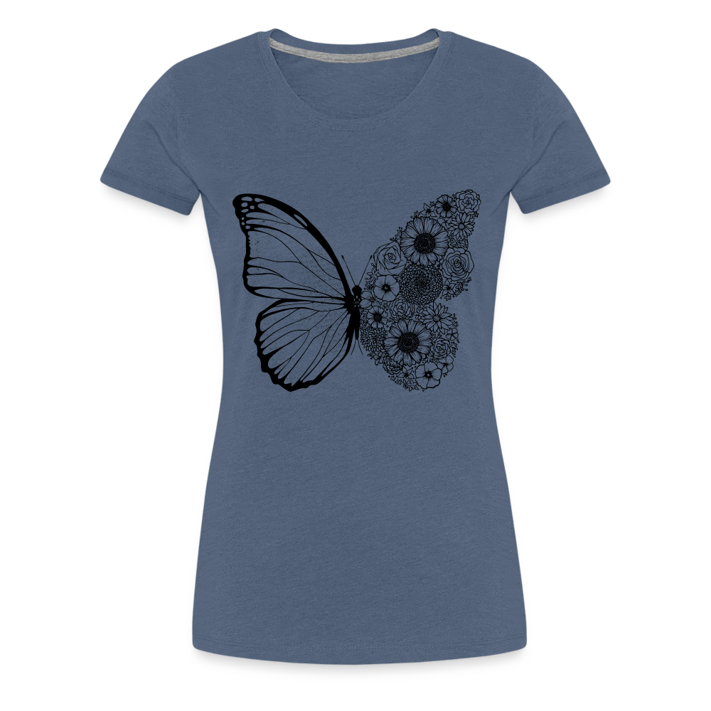 Sommer Shirt Schmetterling Blumen Frauen Premium T-Shirt - Blau meliert