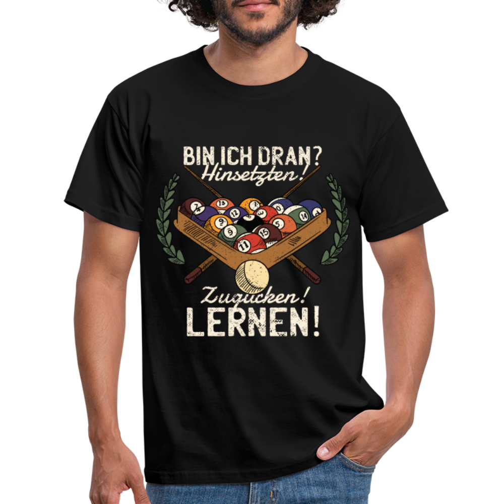 Billard Shirt Hinsetzen zugucken und lernen Lustiges Billard T-Shirt - Schwarz