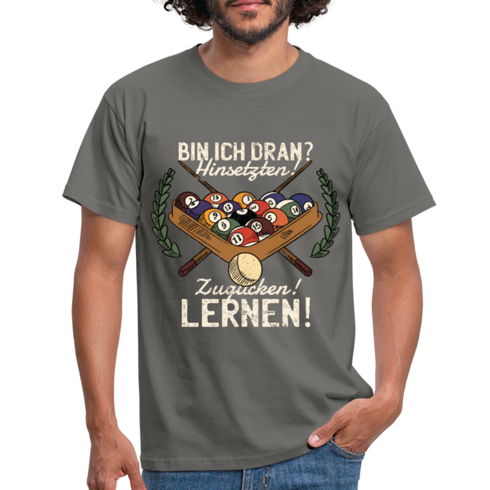 Billard Shirt Hinsetzen zugucken und lernen Lustiges Billard T-Shirt - Graphit