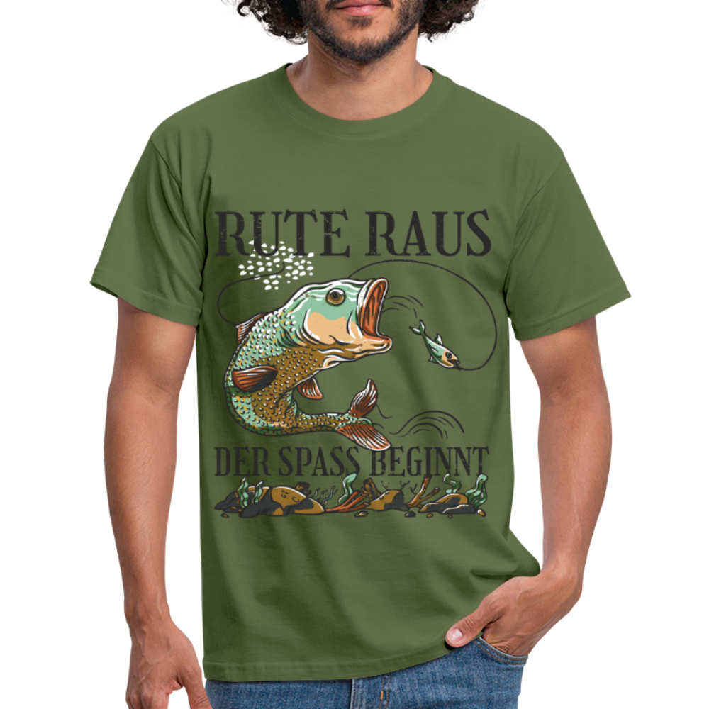 Angler Shirt Rute raus der Spaß beginnt Lustiges Angler T-Shirt - Militärgrün