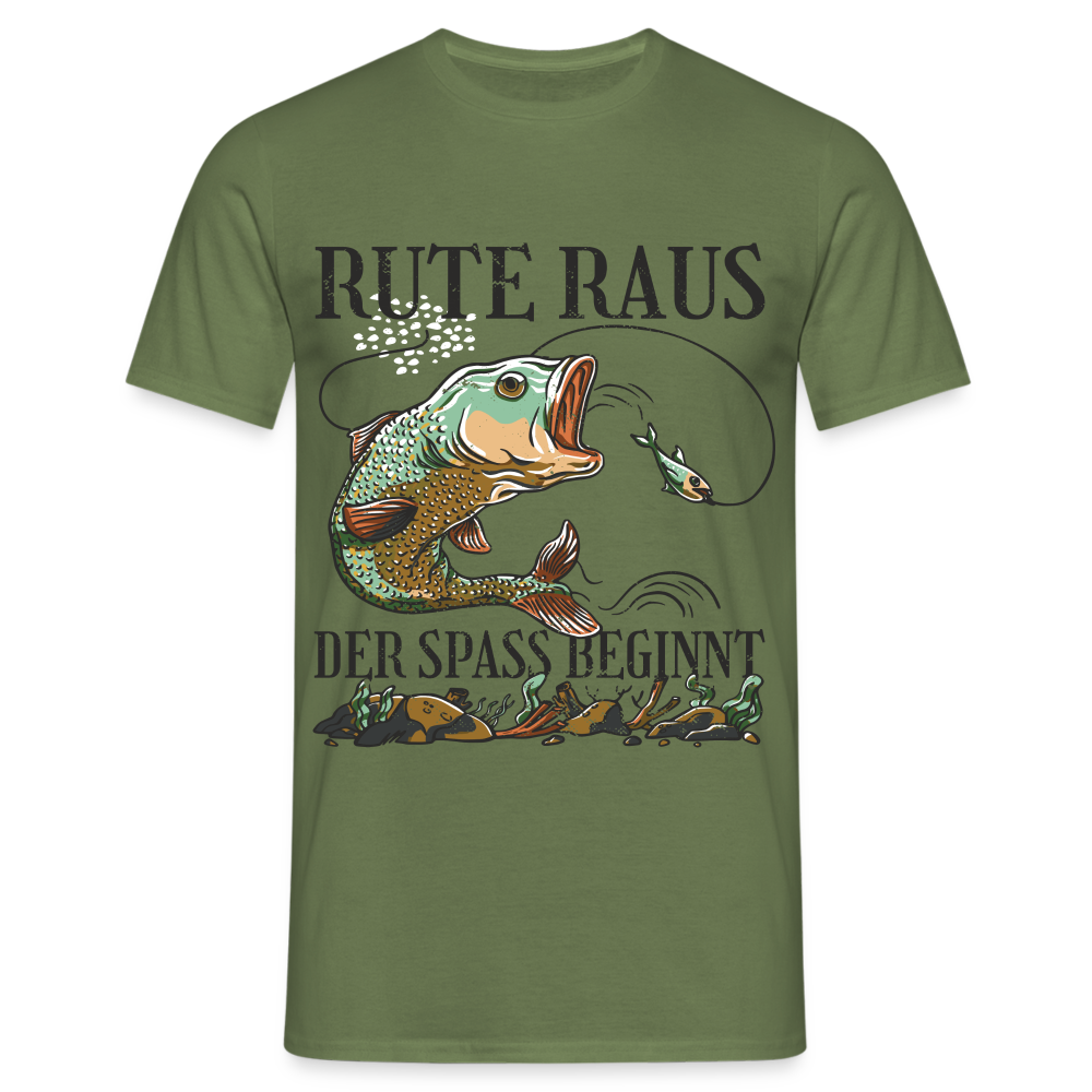 Angler Shirt Rute raus der Spaß beginnt Lustiges Angler T-Shirt - Militärgrün