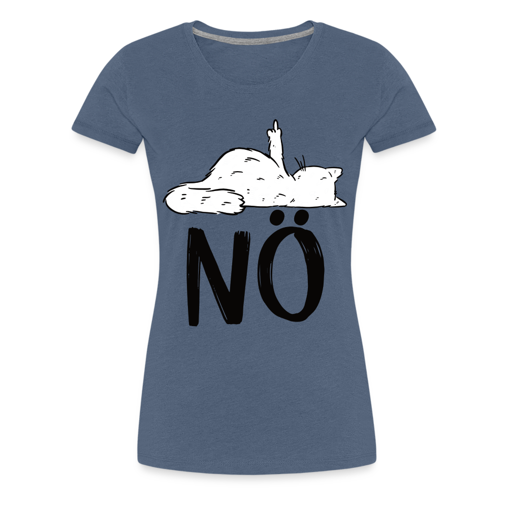 Katze Mittelfinger NÖ Lustiges Frauen Premium T-Shirt - Blau meliert