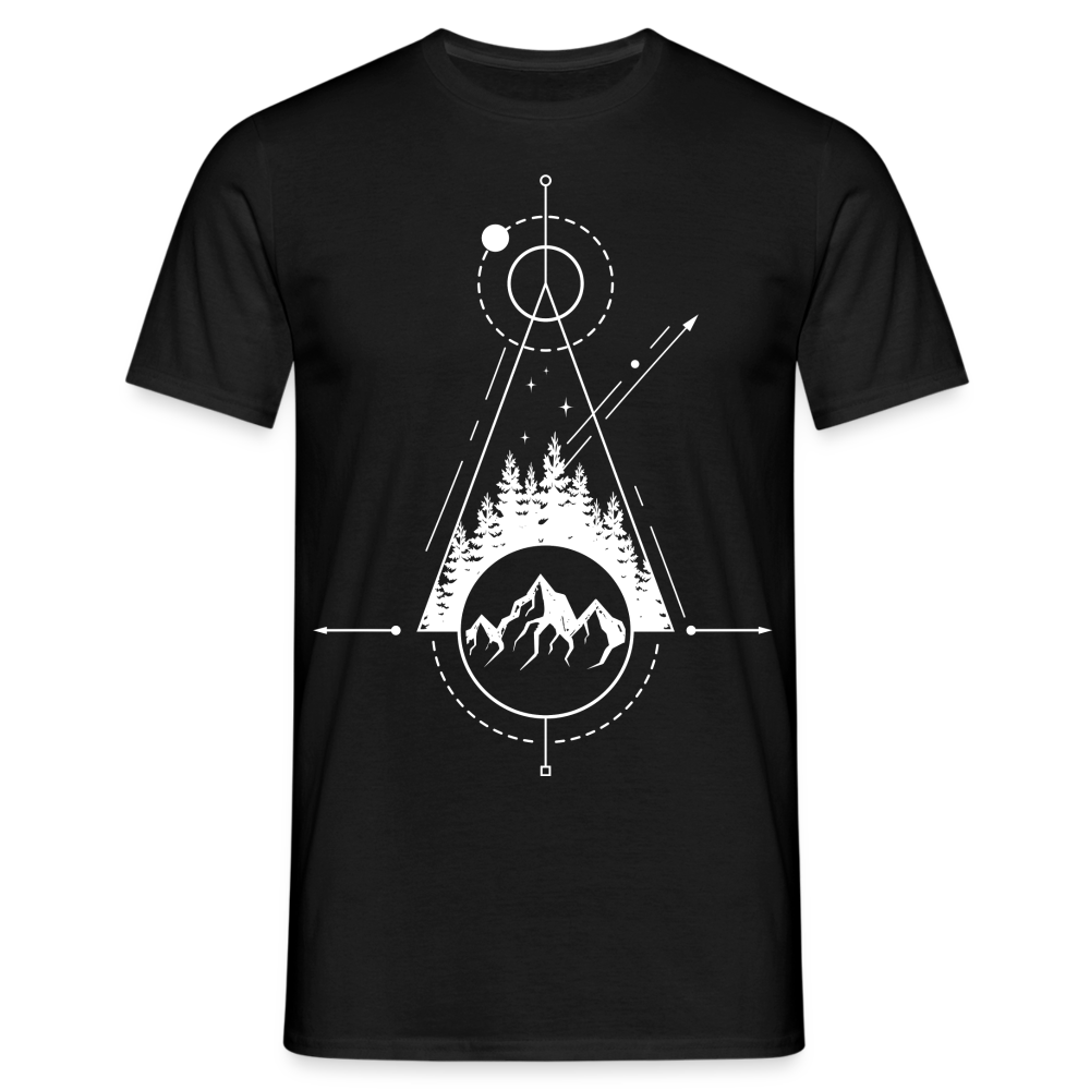 Berge Geometrisch Natur T-Shirt - Schwarz