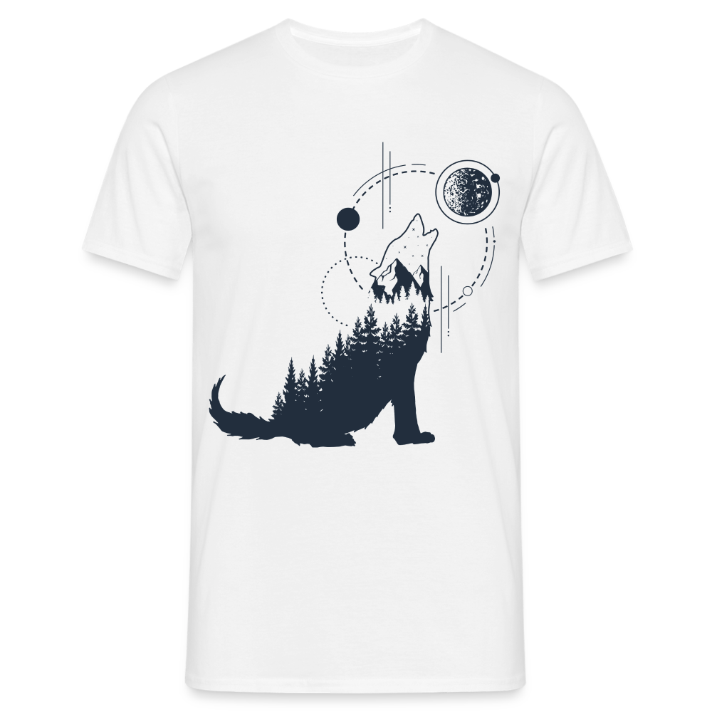 Heulender Wolf Mond Natur Geometrisch T-Shirt - weiß