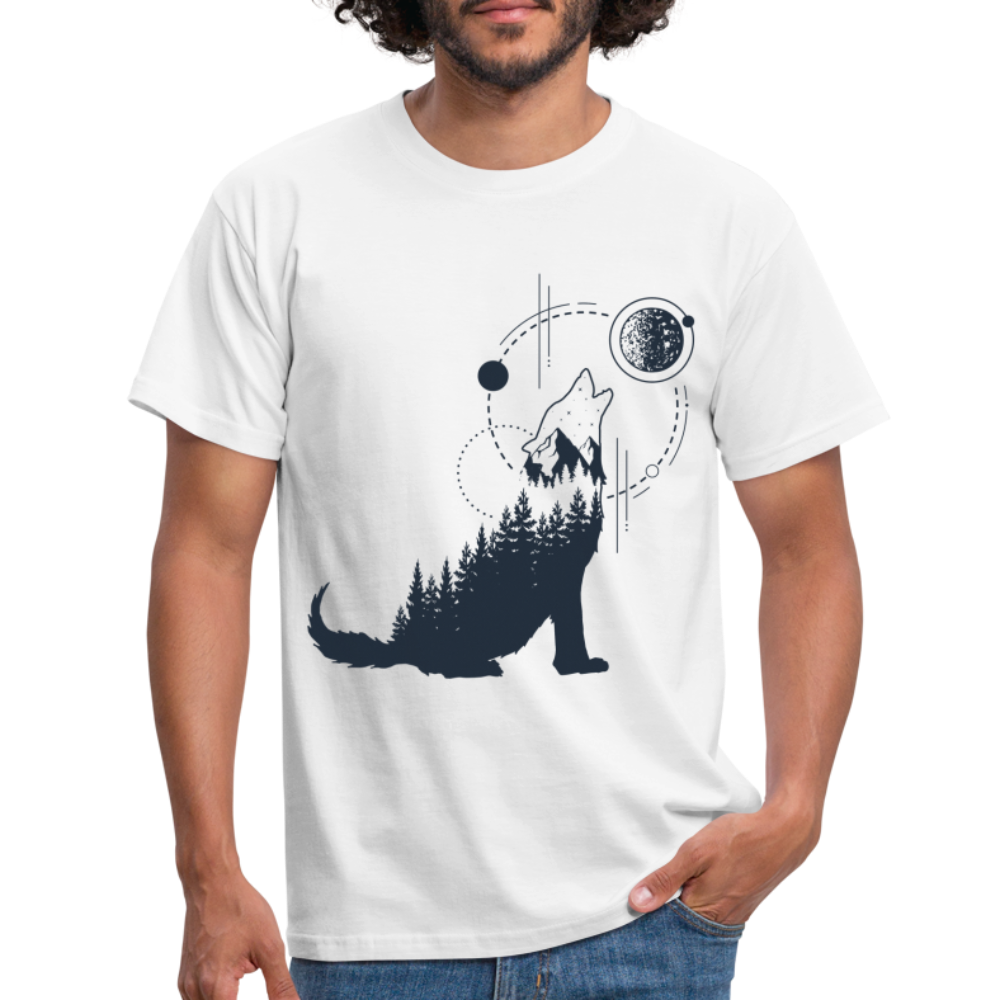 Heulender Wolf Mond Natur Geometrisch T-Shirt - weiß