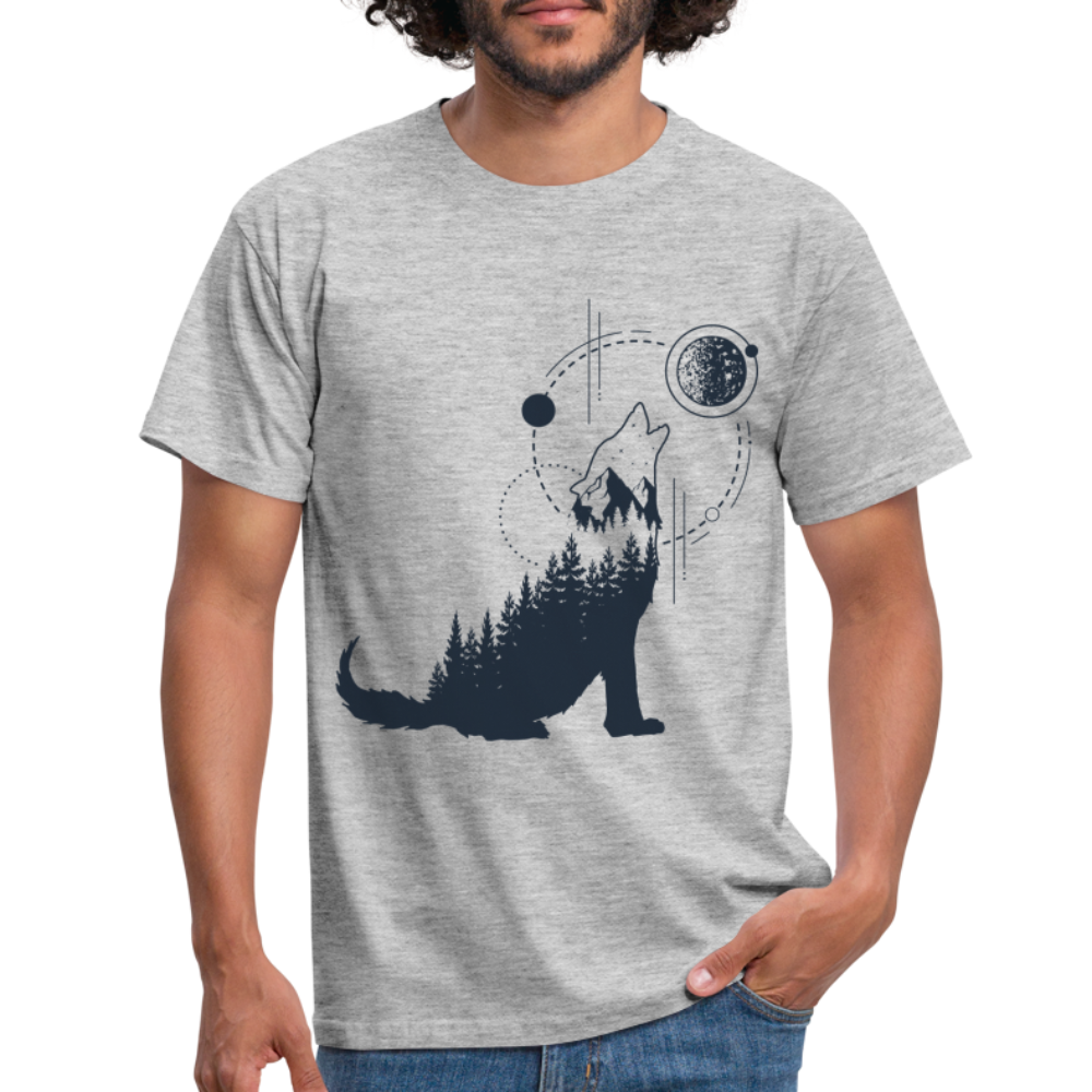 Heulender Wolf Mond Natur Geometrisch T-Shirt - Grau meliert