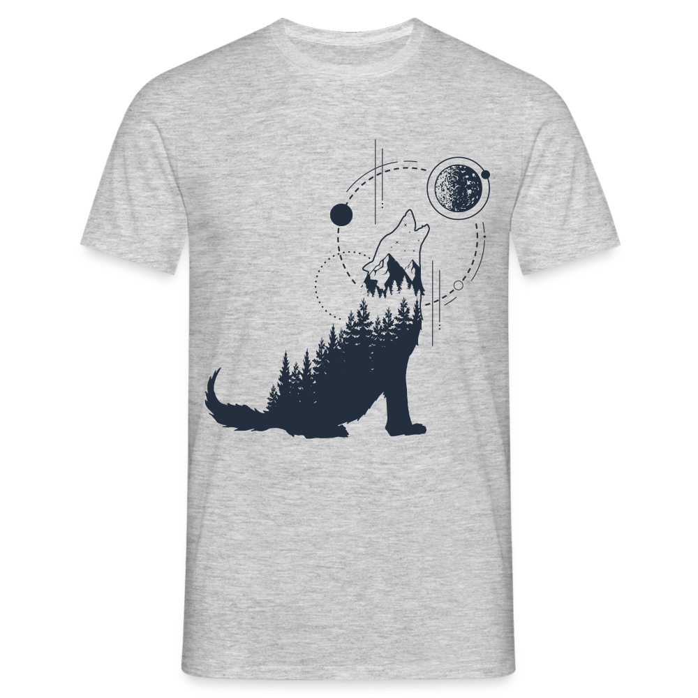 Heulender Wolf Mond Natur Geometrisch T-Shirt - Grau meliert