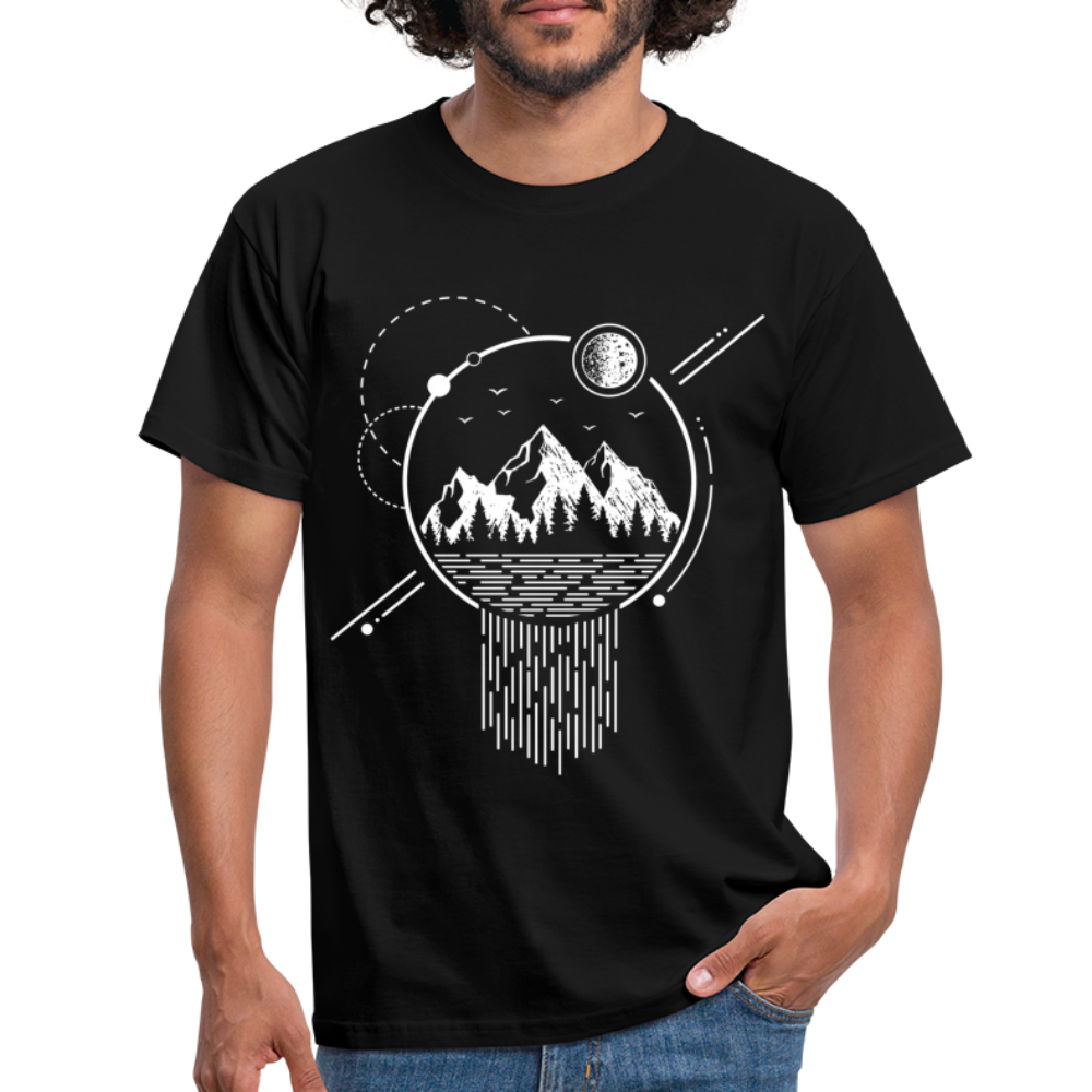 Berge Natur Bergsee Mond Geometrisch T-Shirt - Schwarz