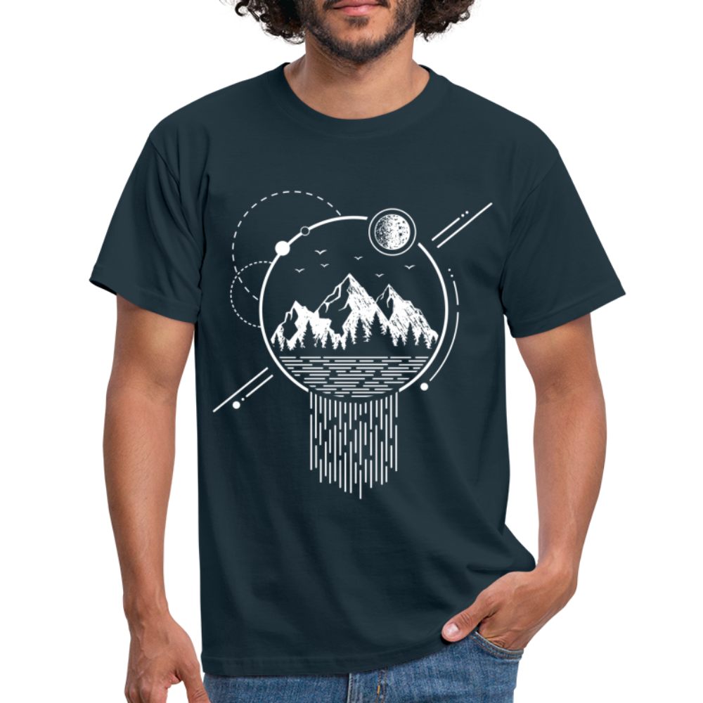 Berge Natur Bergsee Mond Geometrisch T-Shirt - Navy