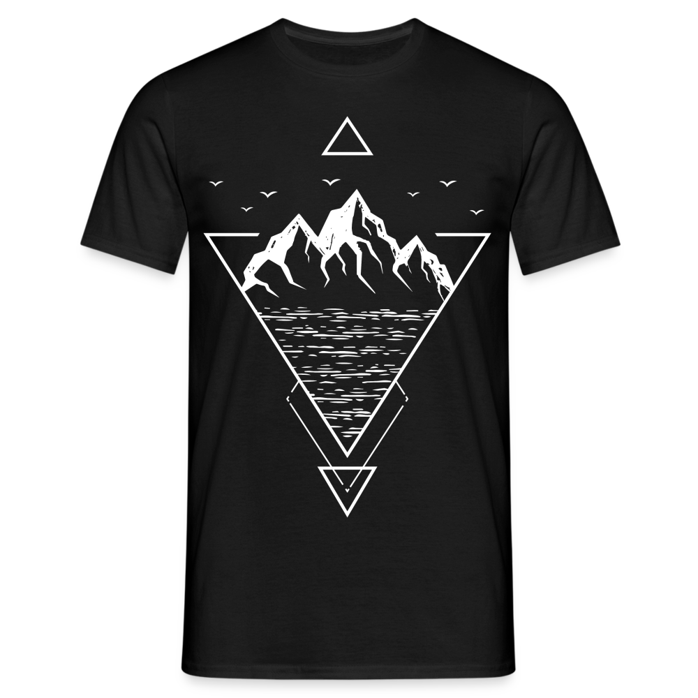 Berge Natur See Geometrisch T-Shirt - Schwarz