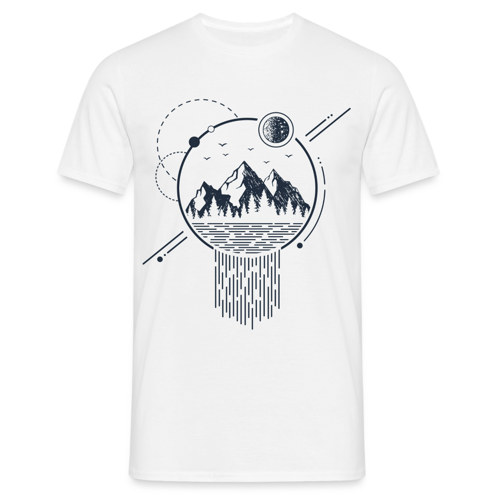 Berge Natur Bergsee Mond Geometrisch T-Shirt - weiß