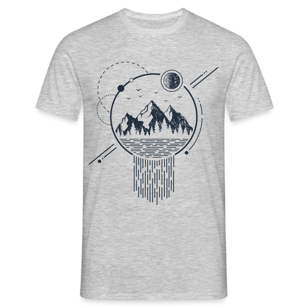 Berge Natur Bergsee Mond Geometrisch T-Shirt - Grau meliert