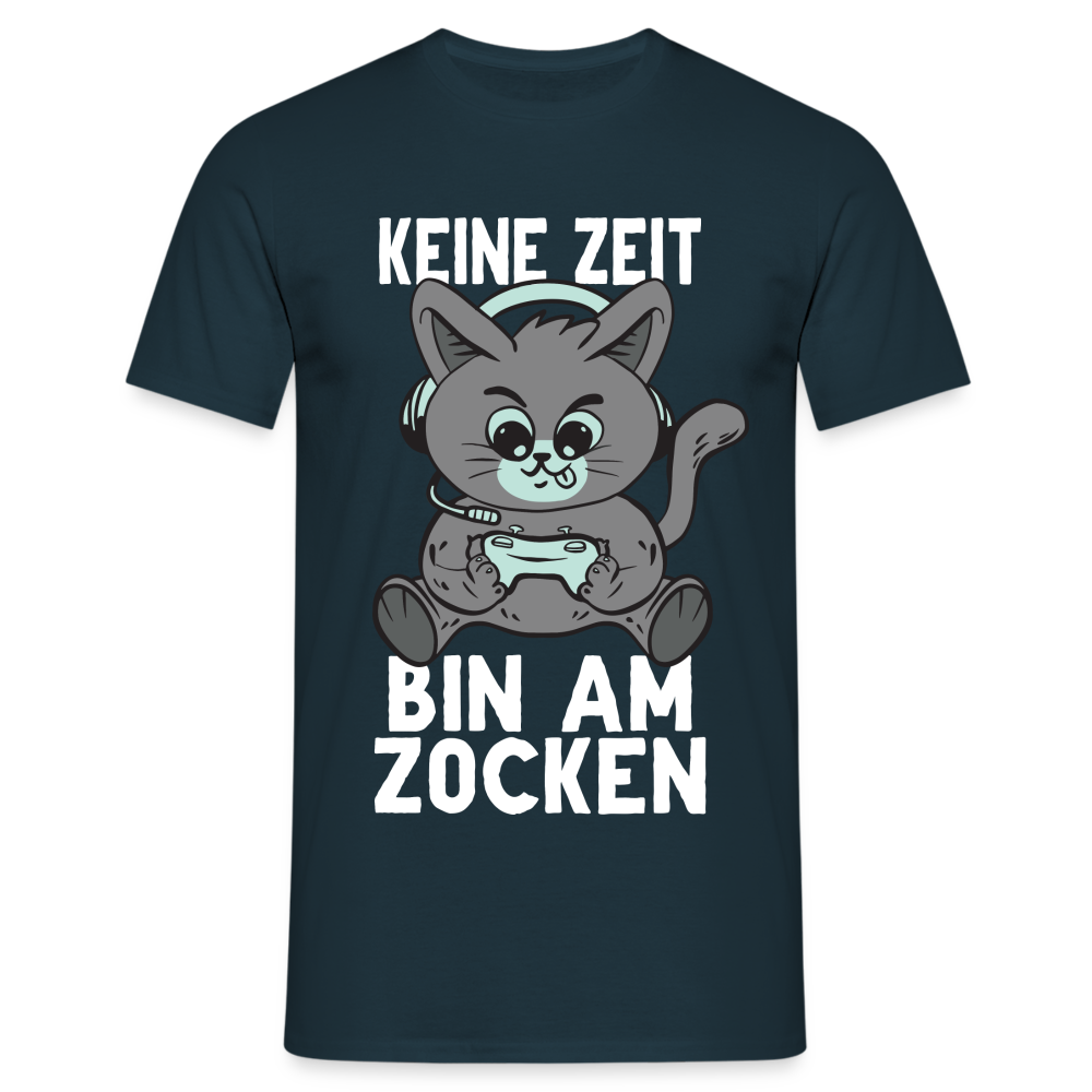 Gamer Katze keine Zeit bin am Zocken Lustiges T-Shirt - Navy