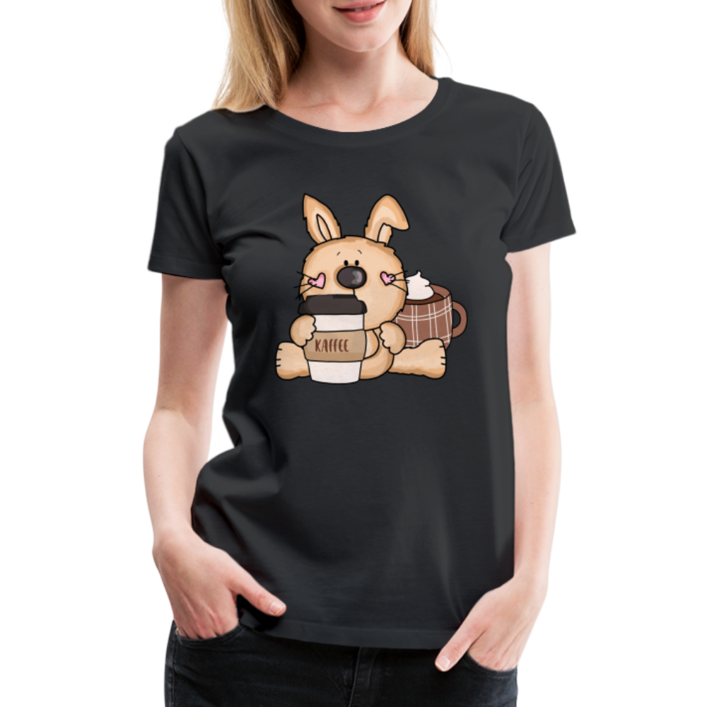 Süßer Hase mit Kaffee Frauen Premium T-Shirt - Schwarz