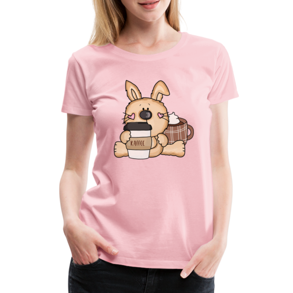 Süßer Hase mit Kaffee Frauen Premium T-Shirt - Hellrosa