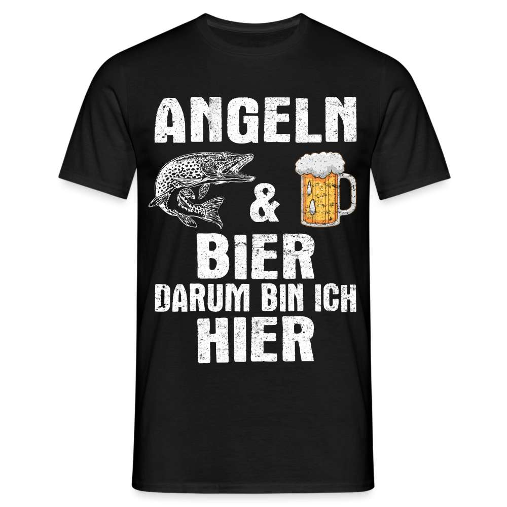 Angler Shirt Angeln und Bier - Darum bin ich hier Lustiges T-Shirt - Schwarz