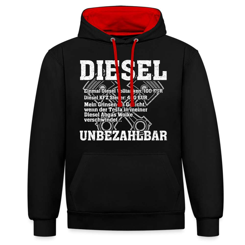 Diesel statt Elektro Hoodie Diesel Unbezahlbar Lustiger Hoodie - Schwarz/Rot