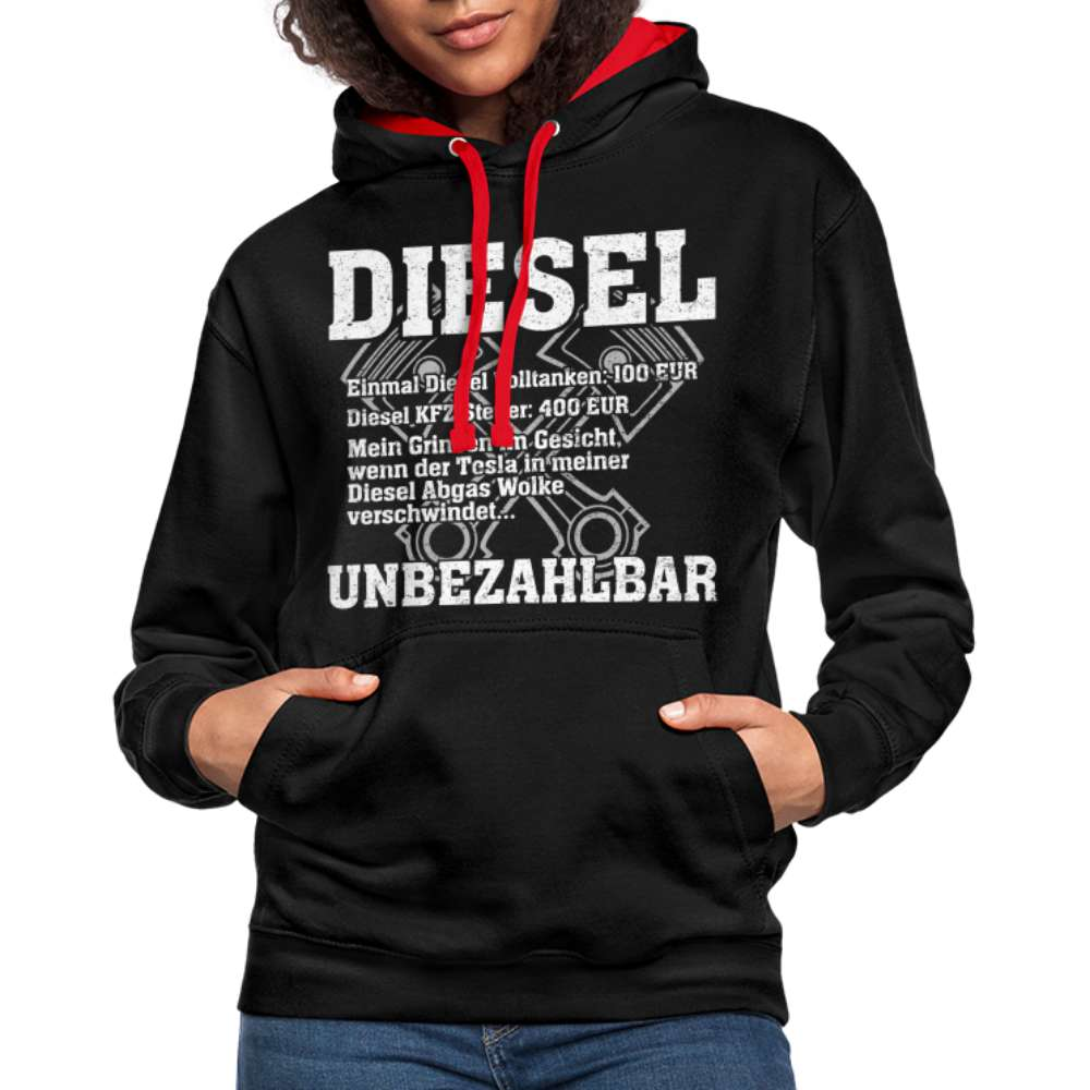 Diesel statt Elektro Hoodie Diesel Unbezahlbar Lustiger Hoodie - Schwarz/Rot