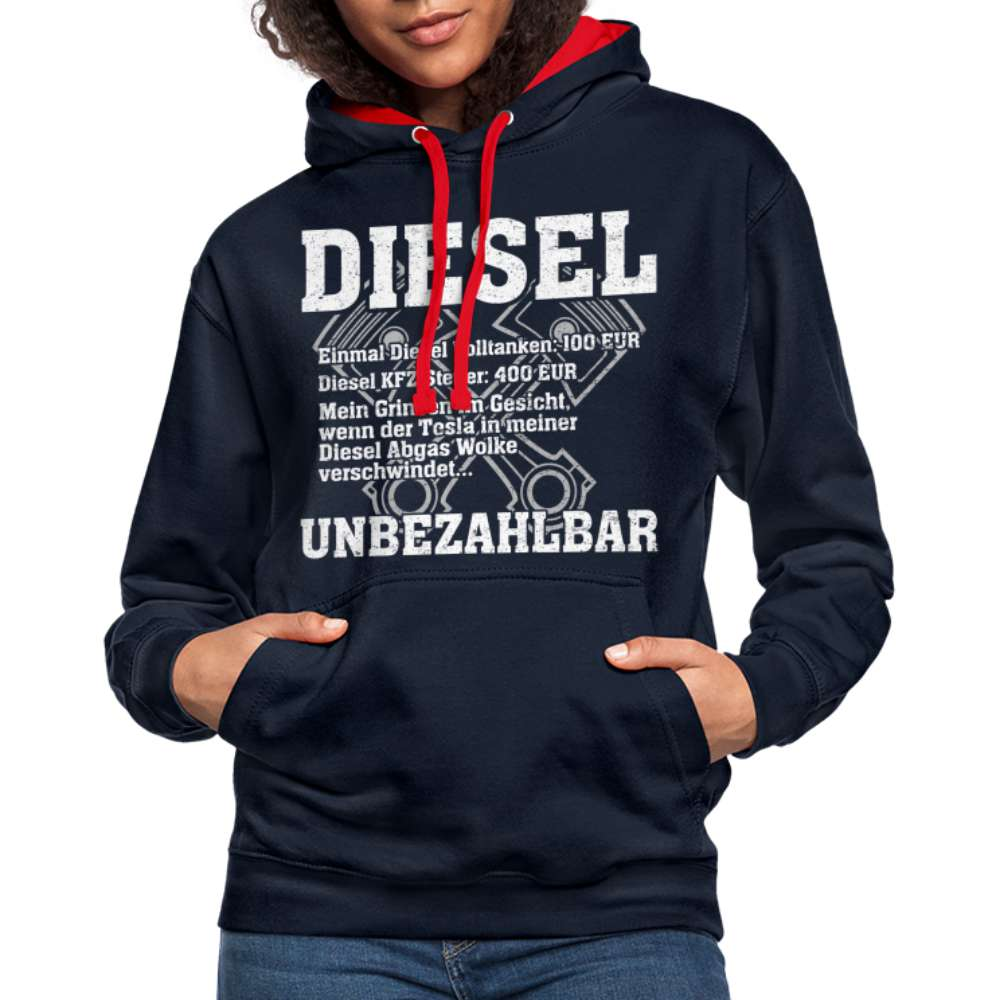 Diesel statt Elektro Hoodie Diesel Unbezahlbar Lustiger Hoodie - Navy/Rot