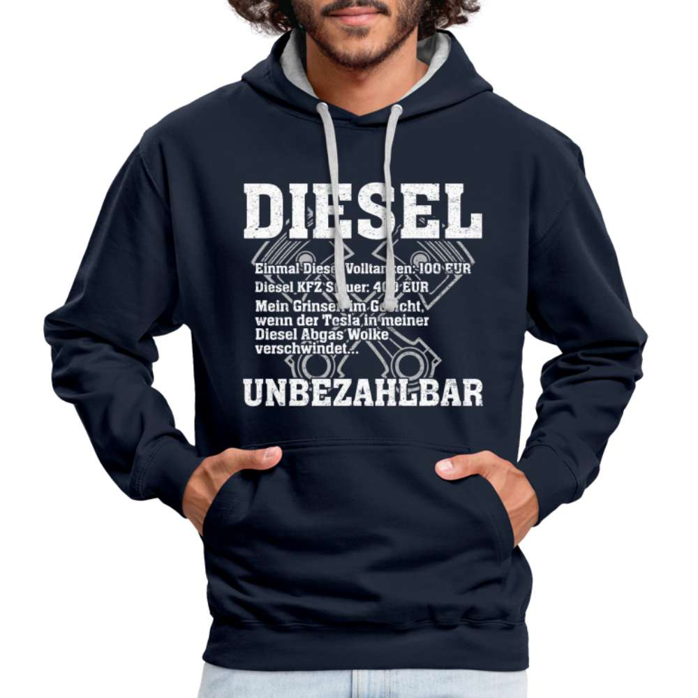 Diesel statt Elektro Hoodie Diesel Unbezahlbar Lustiger Hoodie - Navy/Grau meliert