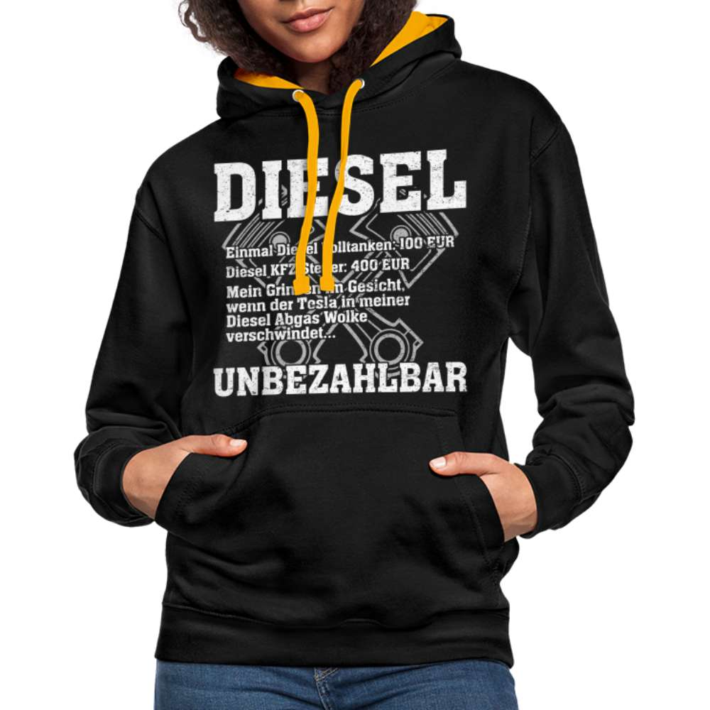 Diesel statt Elektro Hoodie Diesel Unbezahlbar Lustiger Hoodie - Schwarz/Gold