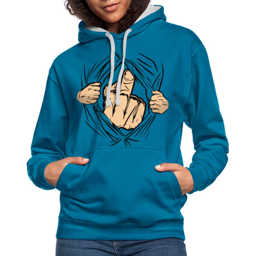 Mittelfinger Hoodie Der Super Mittelfinger Lustiger Hoodie - Pfauenblau/Grau meliert