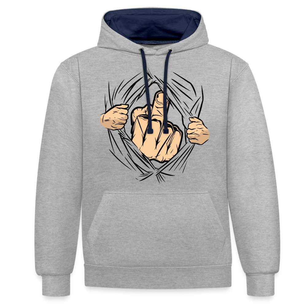 Mittelfinger Hoodie Der Super Mittelfinger Lustiger Hoodie - Grau meliert/Navy