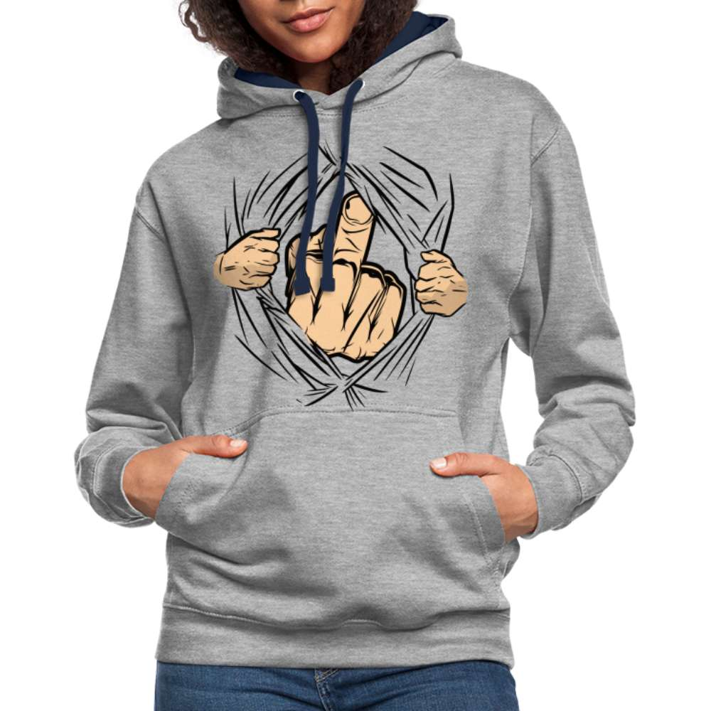 Mittelfinger Hoodie Der Super Mittelfinger Lustiger Hoodie - Grau meliert/Navy