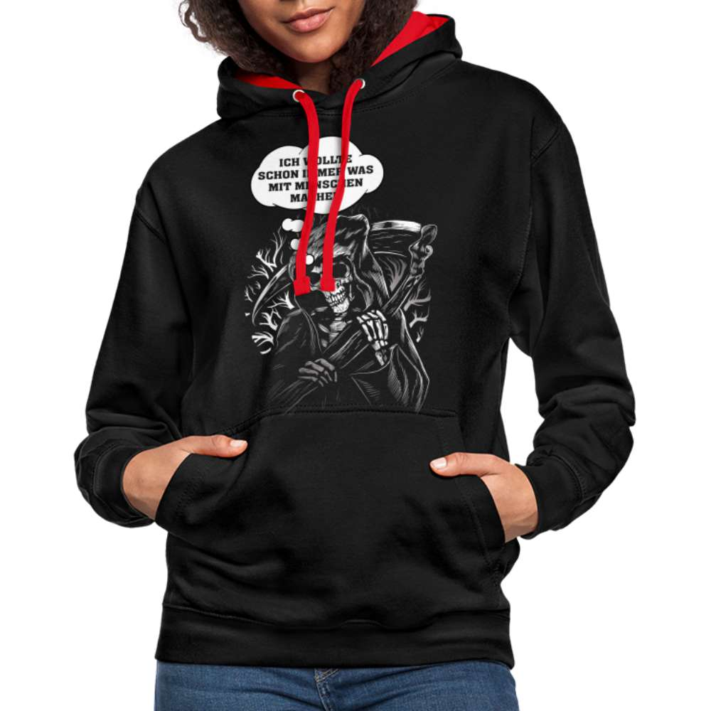 Sensenmann - Ich wollte schon immer was mit Menschen machen Lustiger Hoodie - Schwarz/Rot