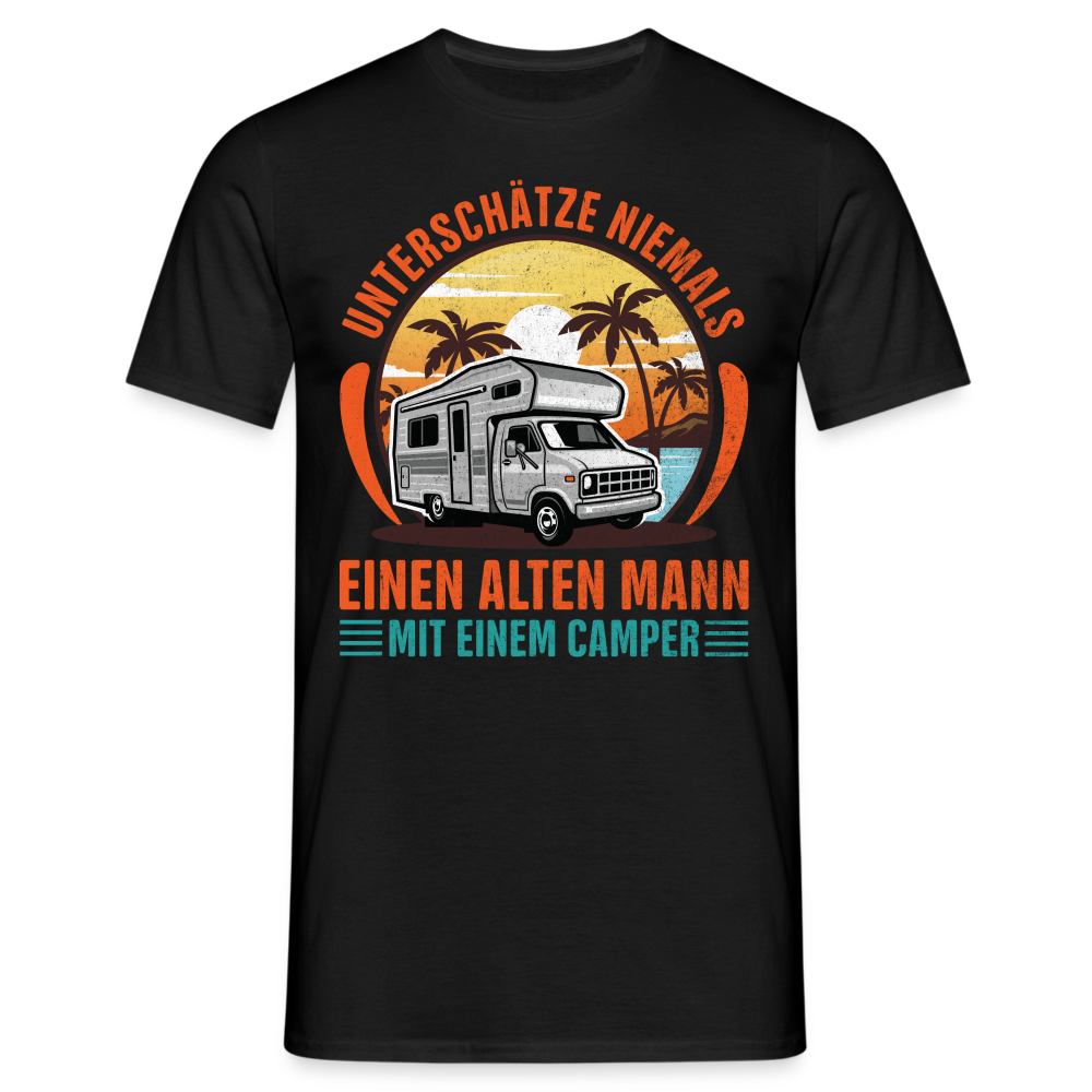 Alter Mann mit Camper Wohnmobil Womo Lustiges T-Shirt - Schwarz