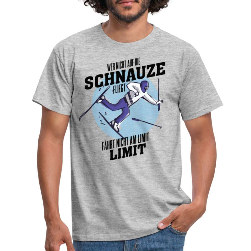 Ski Shirt Wer nicht auf die Schnauze fliegt fährt nicht am Limit T-Shirt - Grau meliert
