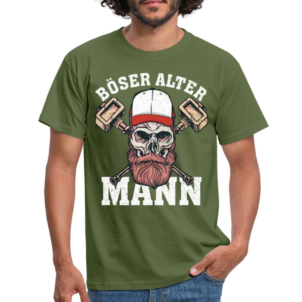 Totenkopf Böser Alter Mann Lustiges T-Shirt - Militärgrün