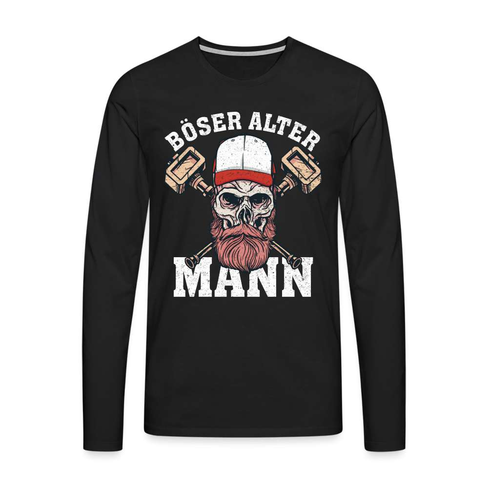 Totenkopf Böser Alter Mann Lustiges Premium Langarmshirt - Schwarz