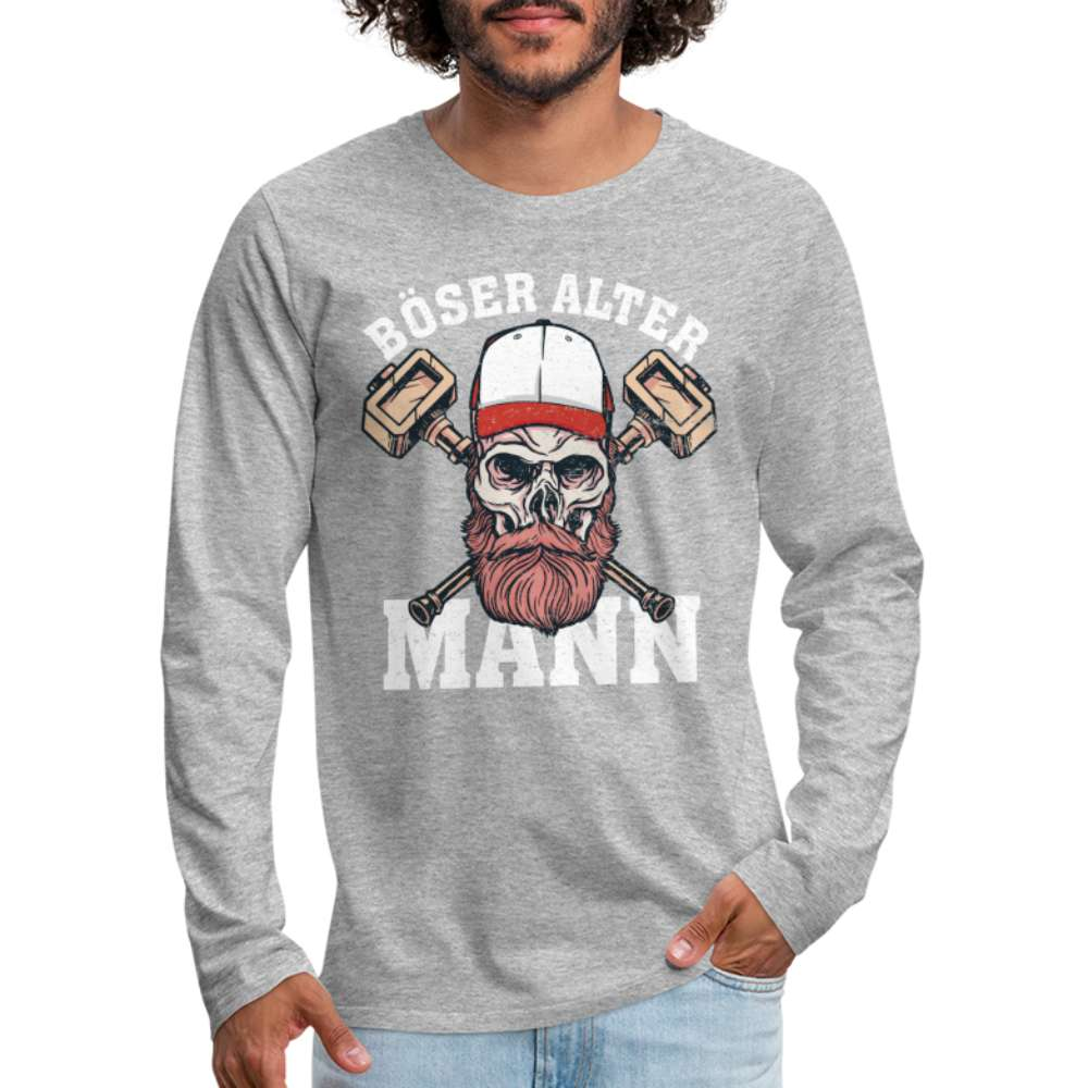 Totenkopf Böser Alter Mann Lustiges Premium Langarmshirt - Grau meliert