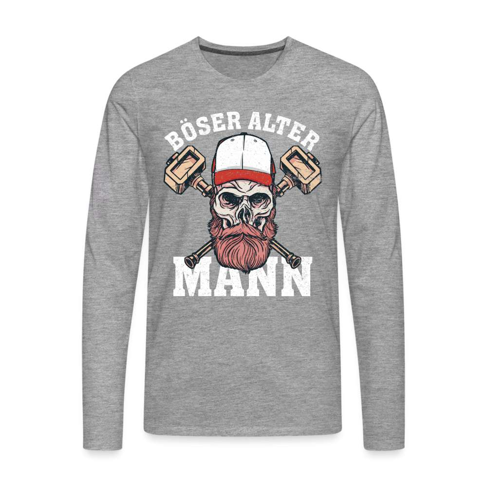 Totenkopf Böser Alter Mann Lustiges Premium Langarmshirt - Grau meliert